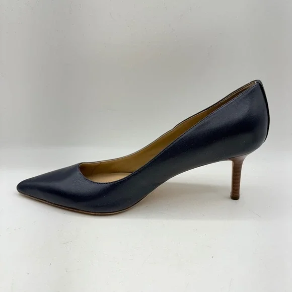Lauren Ralph Lauren Lanette Navy Blue Leather Pointed Toe Kitten Heel Pumps 9.5 - Picture 5 of 10